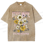 Unisex Flower Printed Washed Tee