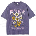 Unisex Flower Printed Washed Tee