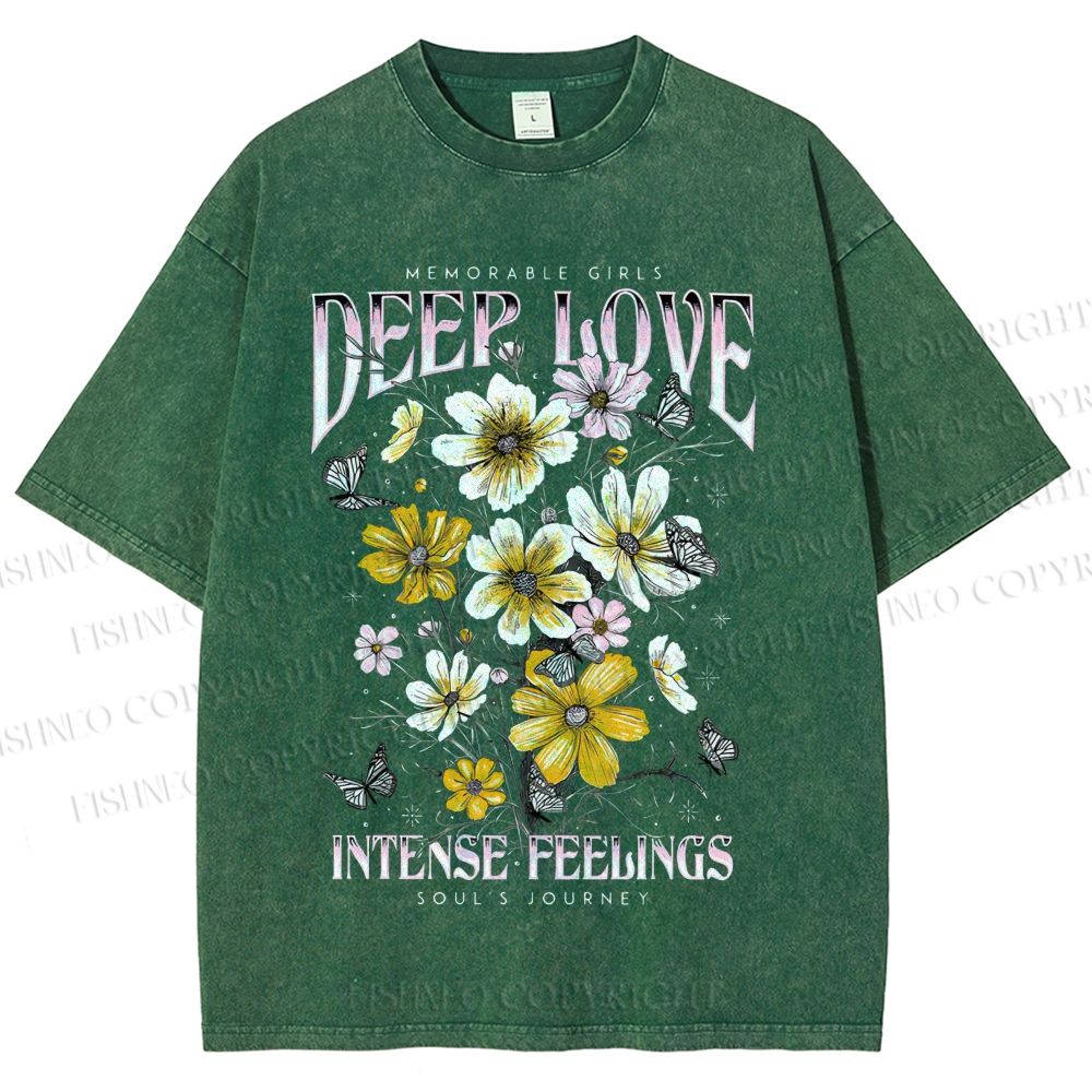 Unisex Flower Printed Washed Tee