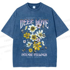 Unisex Flower Printed Washed Tee