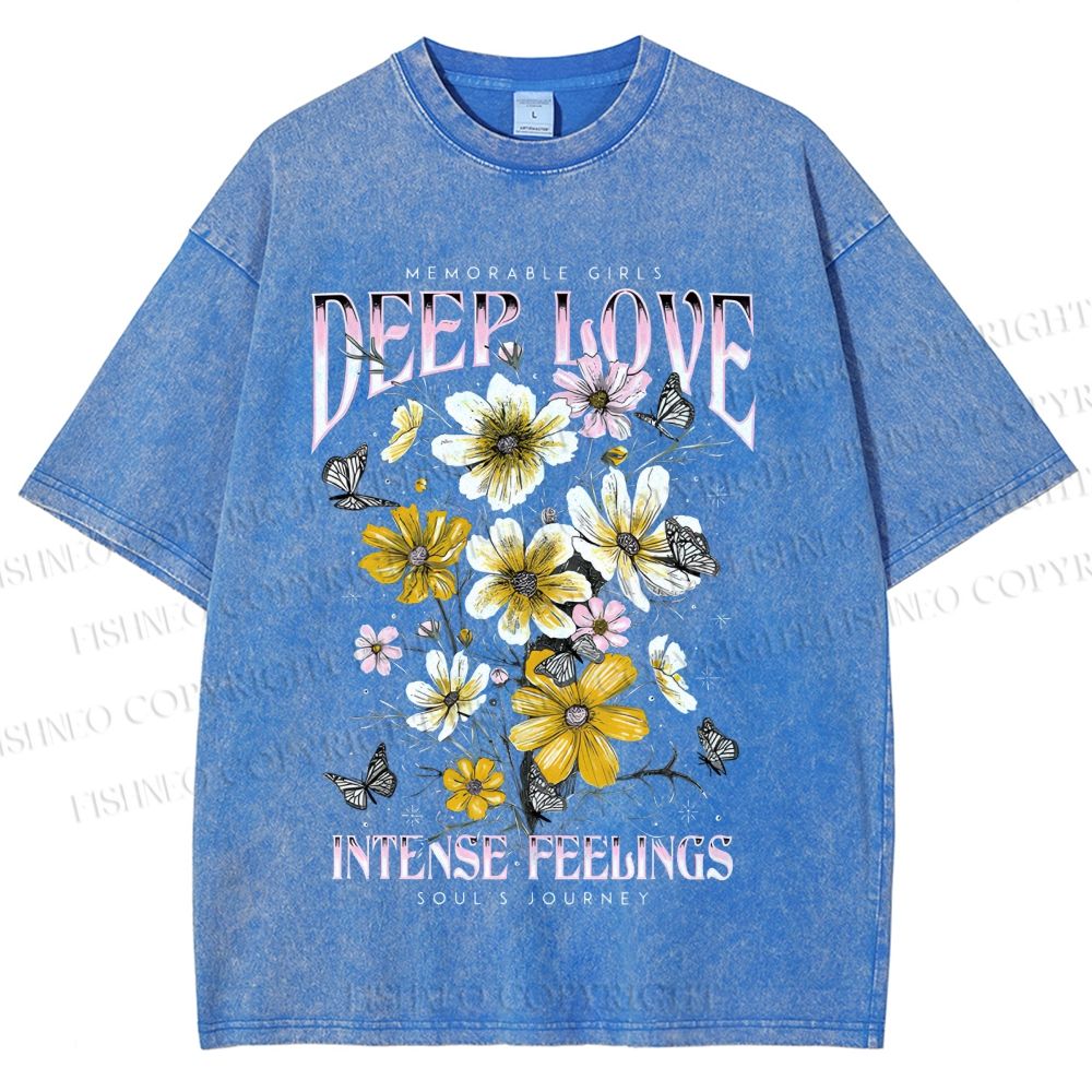 Unisex Flower Printed Washed Tee