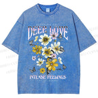 Unisex Flower Printed Washed Tee