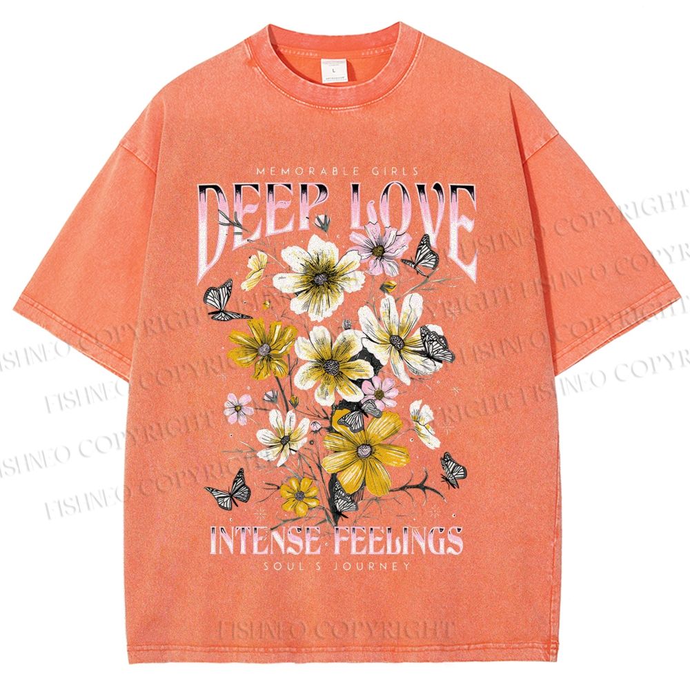 Unisex Flower Printed Washed Tee