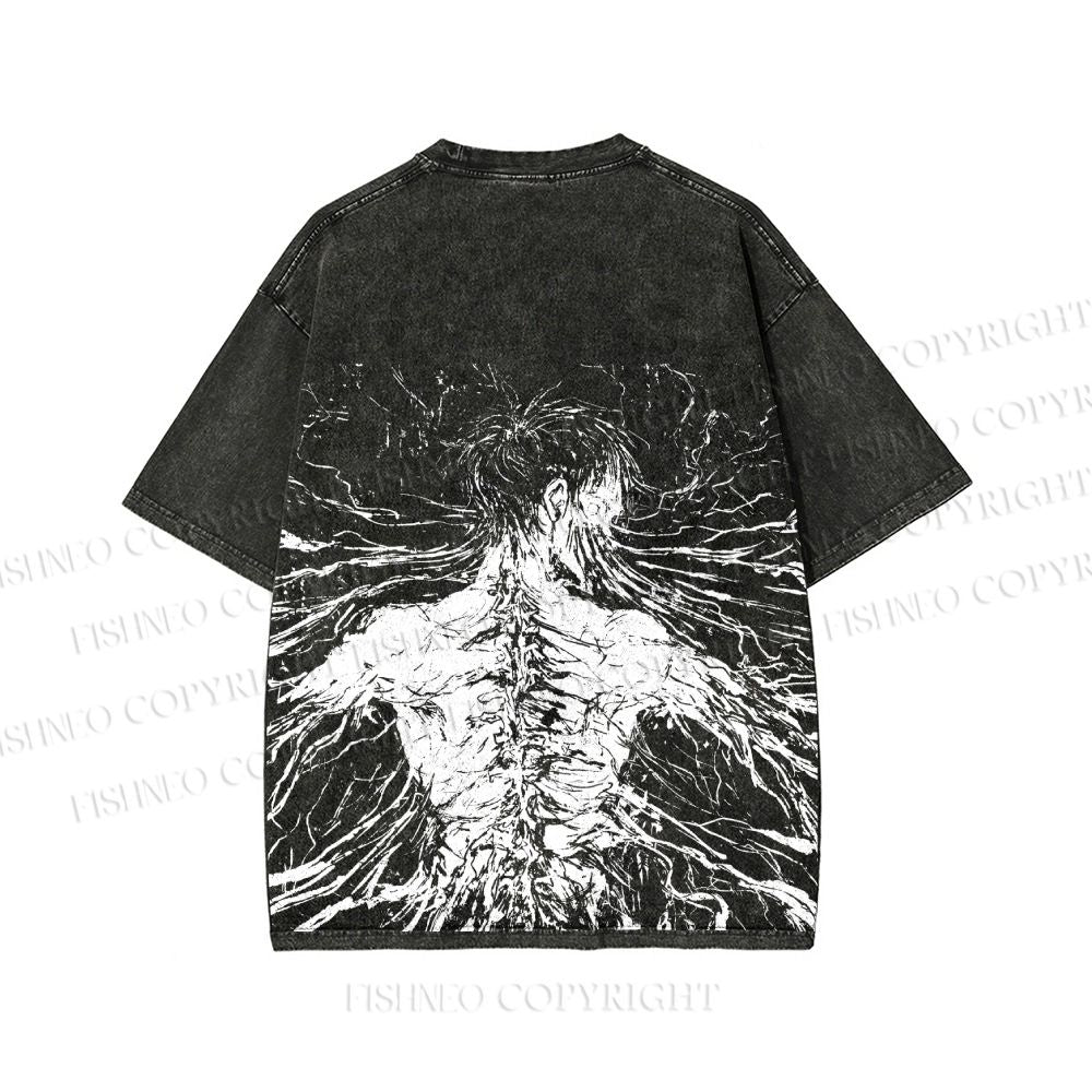 Unisex Japanese Titan Anime Printed Washed Tee