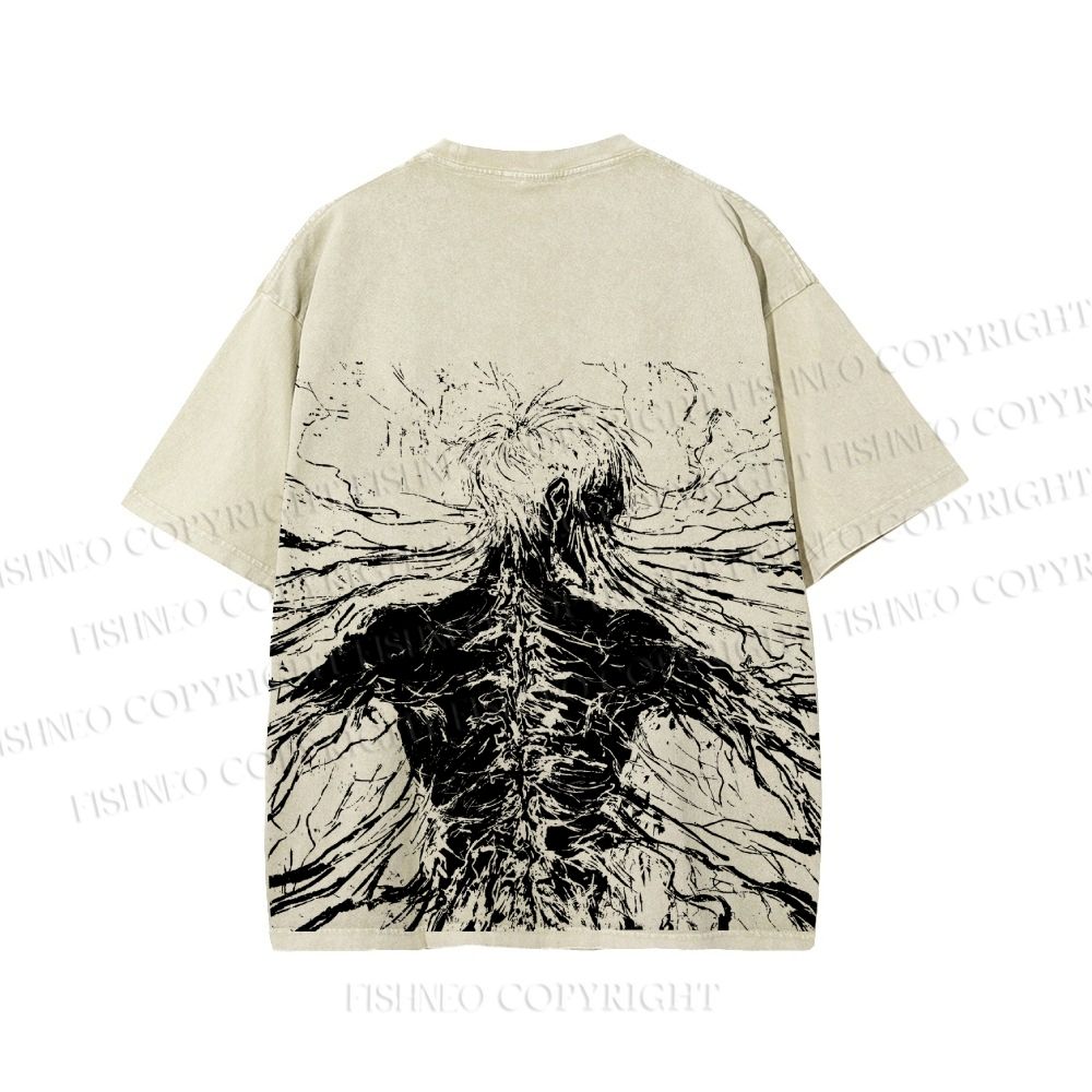 Unisex Japanese Titan Anime Printed Washed Tee