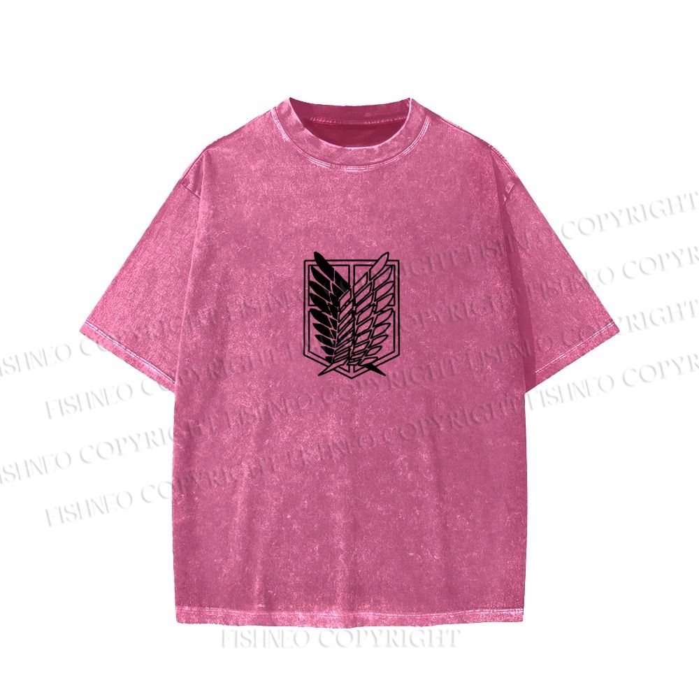 Unisex Japanese Titan Anime Printed Washed Tee
