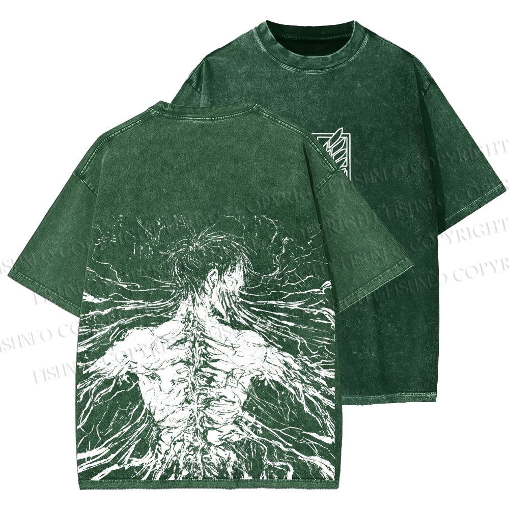 Unisex Japanese Titan Anime Printed Washed Tee