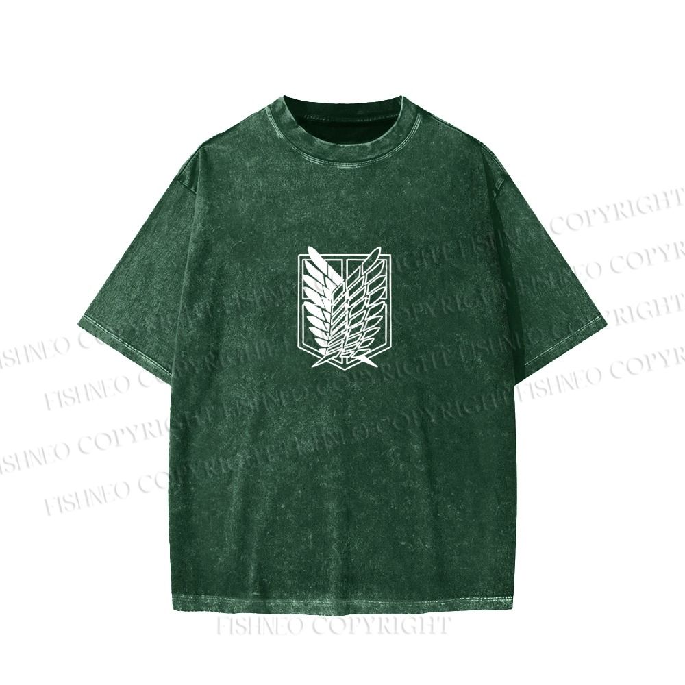 Unisex Japanese Titan Anime Printed Washed Tee
