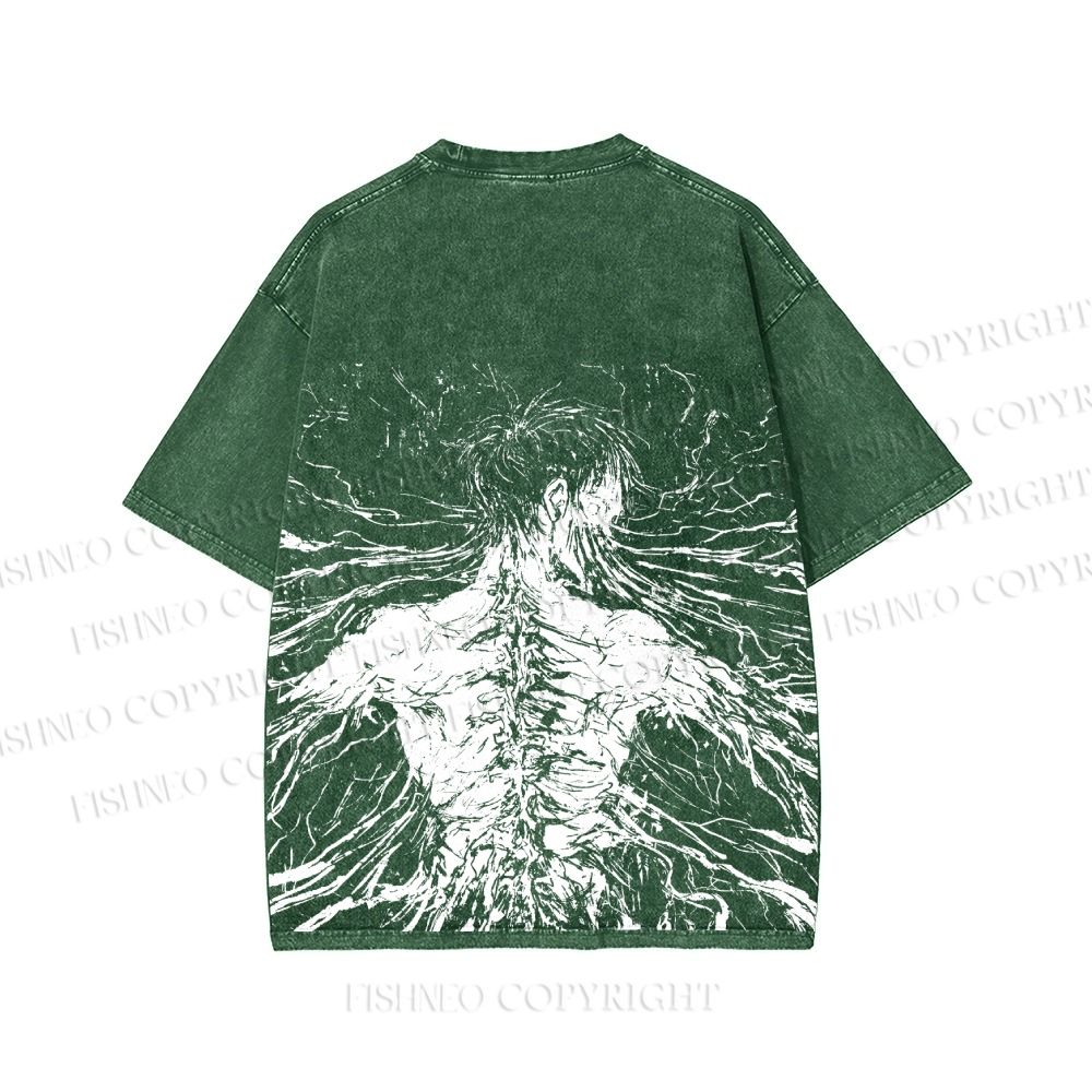 Unisex Japanese Titan Anime Printed Washed Tee