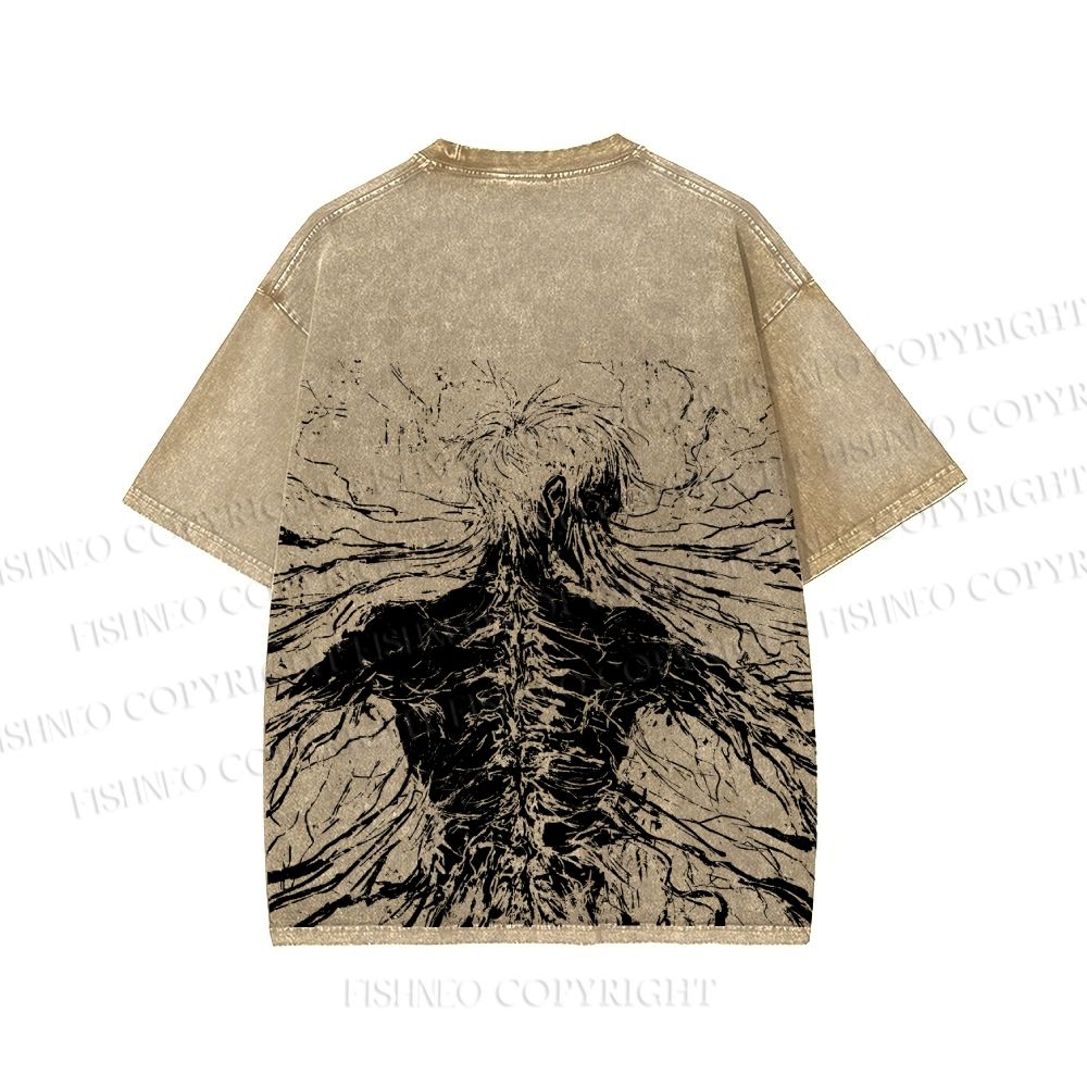 Unisex Japanese Titan Anime Printed Washed Tee