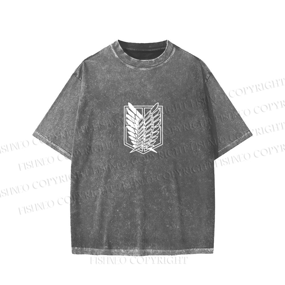 Unisex Japanese Titan Anime Printed Washed Tee