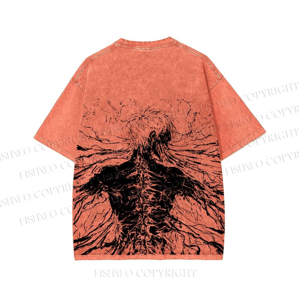 Unisex Japanese Titan Anime Printed Washed Tee