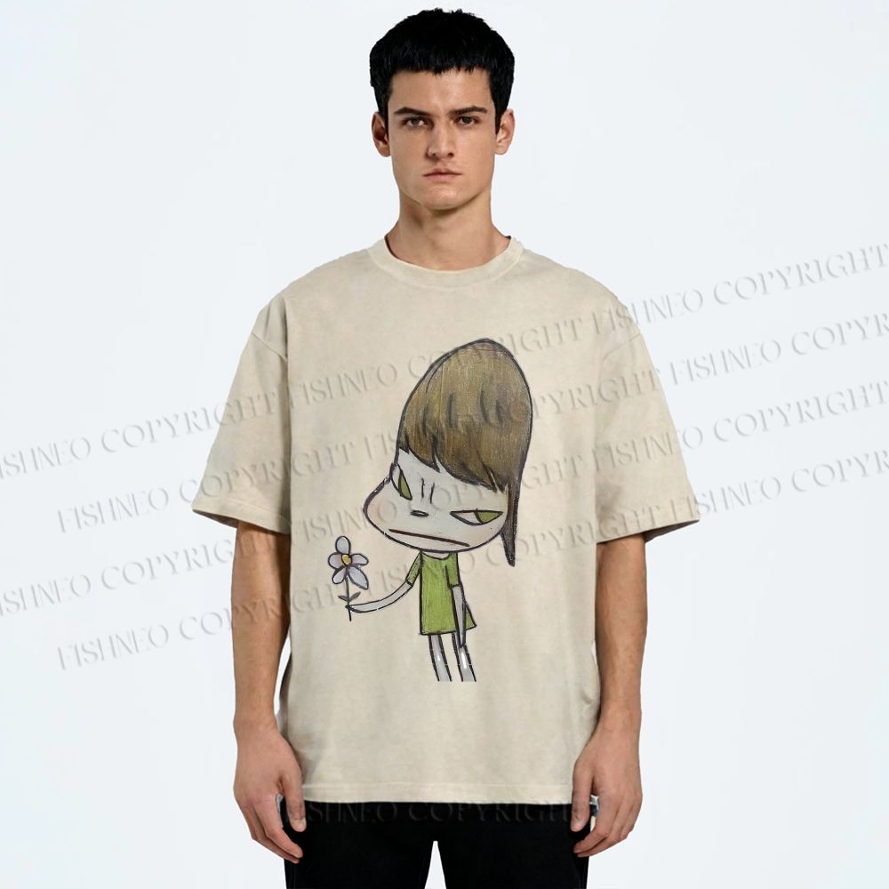 Unisex Yoshitomo Nara Printed Washed Tee