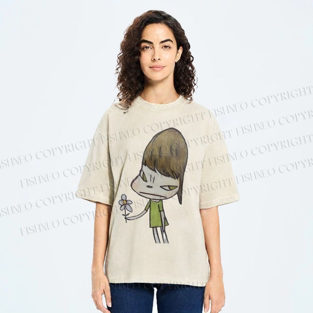 Unisex Yoshitomo Nara Printed Washed Tee