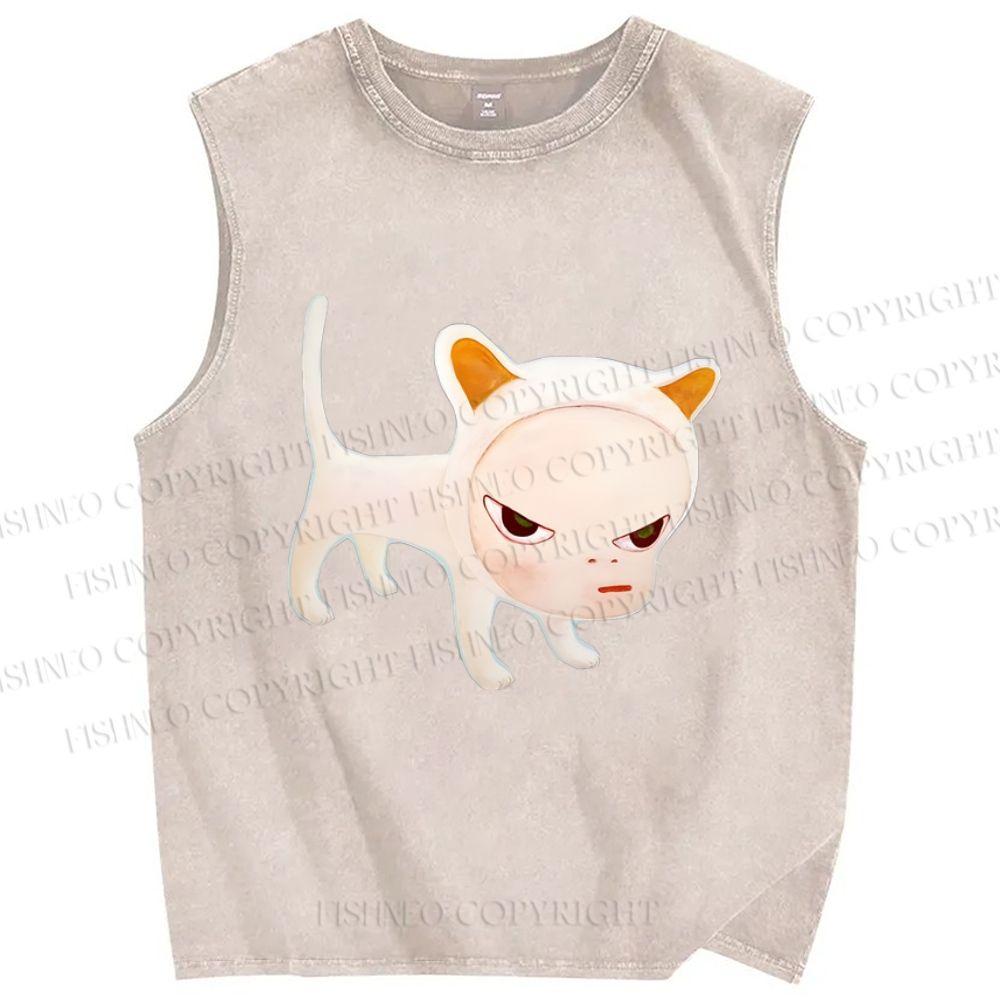 Unisex Yoshitomo Nara Printed Washed Tank Top
