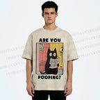 Unisex Are You Pooping Cat Printed Washed Tee