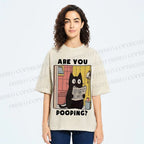 Unisex Are You Pooping Cat Printed Washed Tee