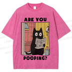 Unisex Are You Pooping Cat Printed Washed Tee