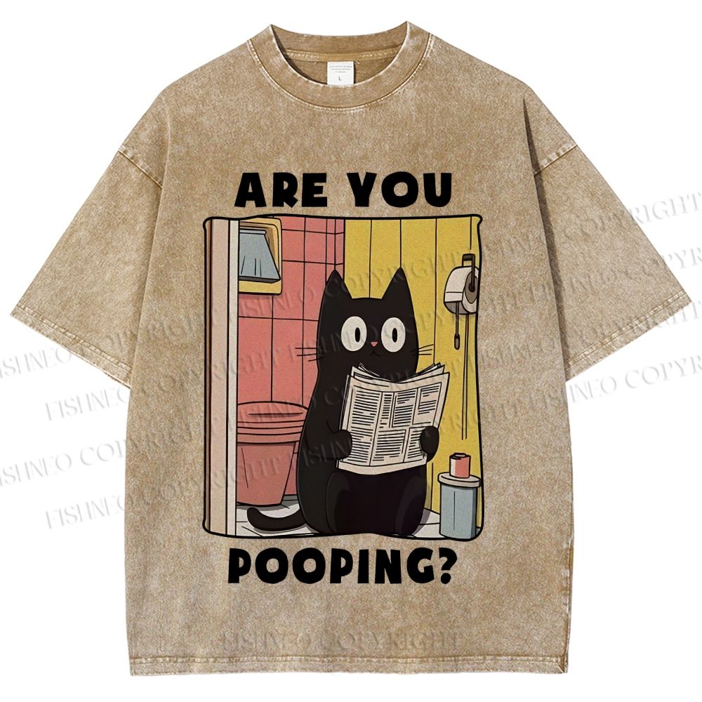 Unisex Are You Pooping Cat Printed Washed Tee