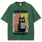 Unisex Are You Pooping Cat Printed Washed Tee