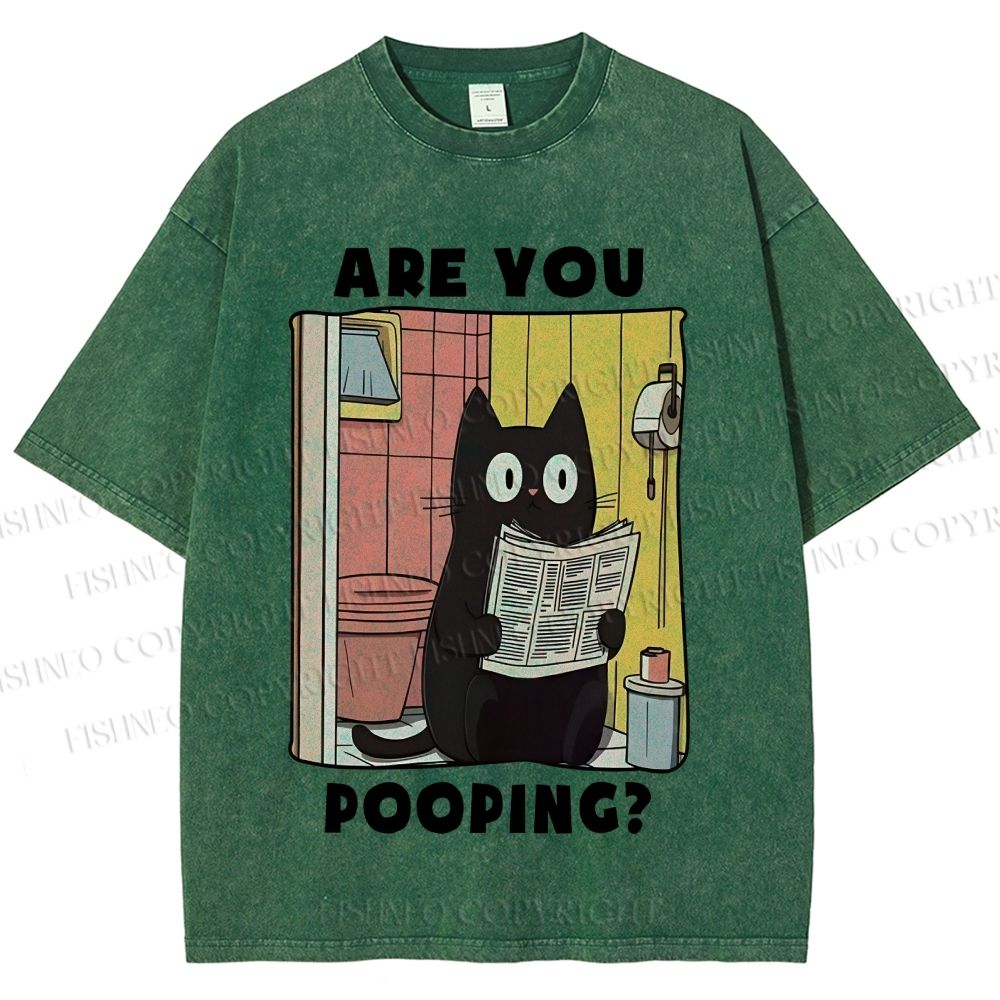 Unisex Are You Pooping Cat Printed Washed Tee