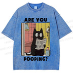 Unisex Are You Pooping Cat Printed Washed Tee