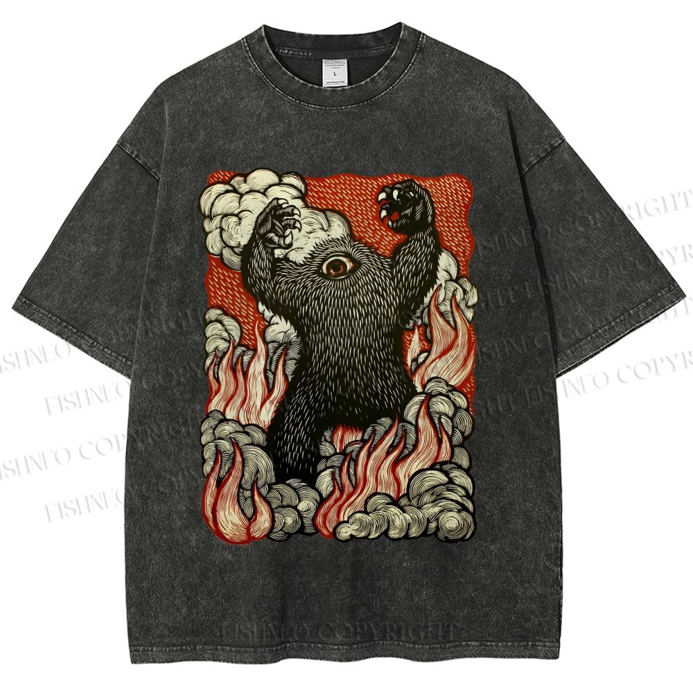 Unisex Monster Printed Washed Tee