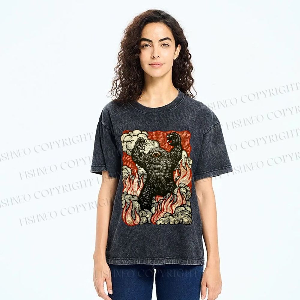 Unisex Monster Printed Washed Tee