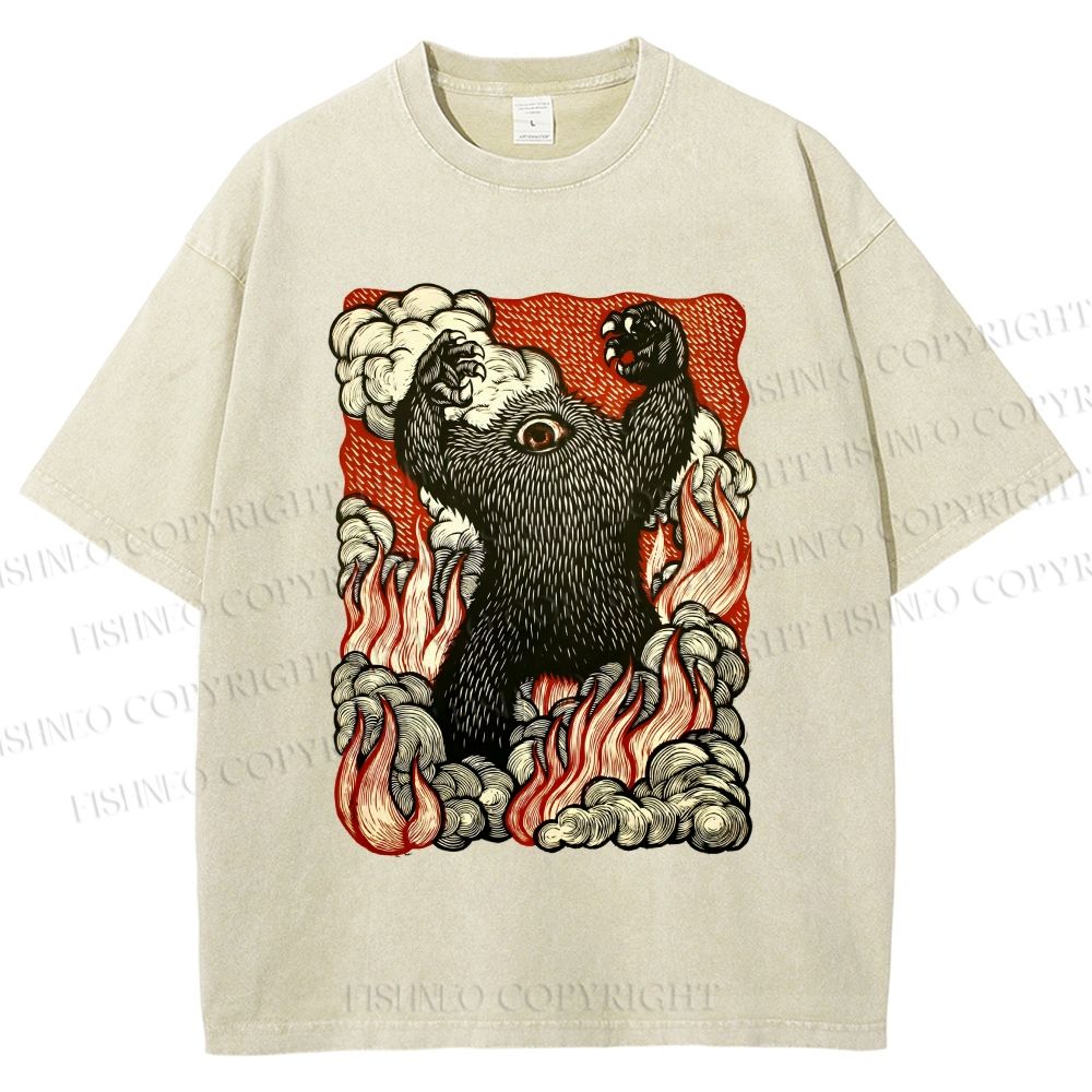 Unisex Monster Printed Washed Tee