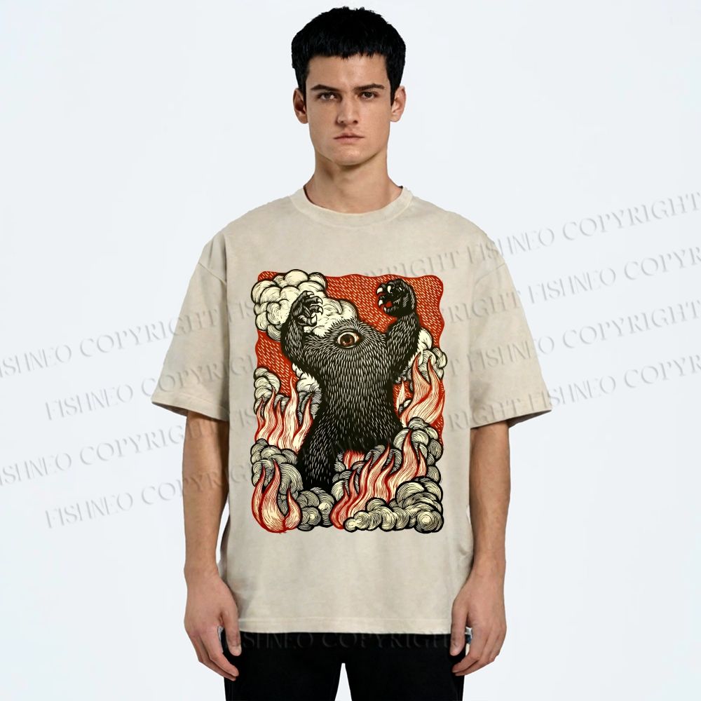 Unisex Monster Printed Washed Tee