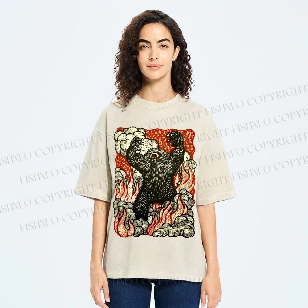 Unisex Monster Printed Washed Tee