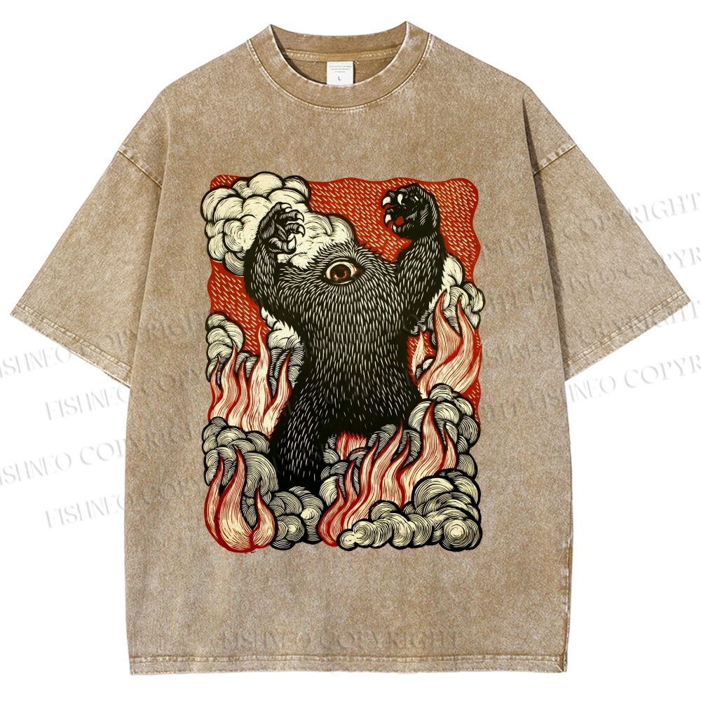 Unisex Monster Printed Washed Tee