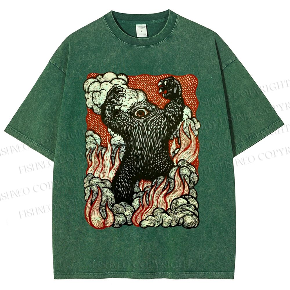 Unisex Monster Printed Washed Tee