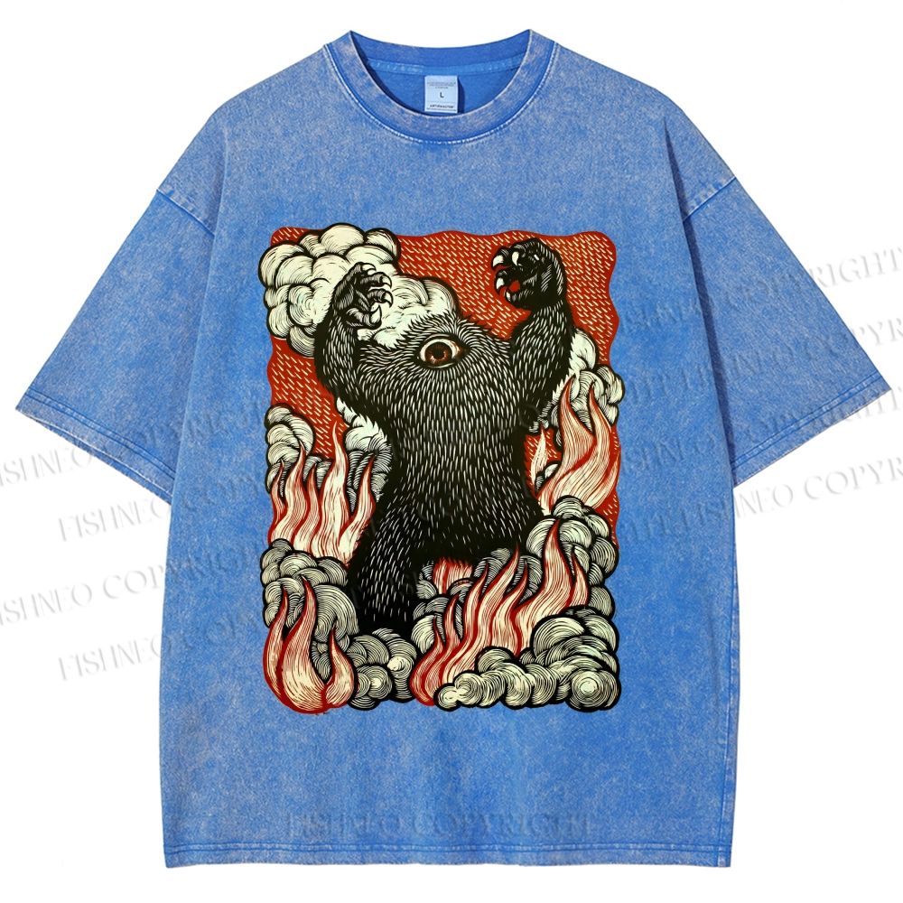 Unisex Monster Printed Washed Tee