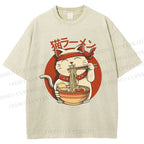 Unisex Ramen Cat Printed Washed Tee
