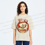 Unisex Ramen Cat Printed Washed Tee