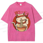 Unisex Ramen Cat Printed Washed Tee
