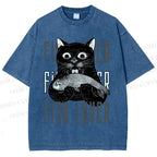 Unisex Fish Lover Cat Printed Washed Tee