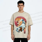 Unisex Japanese Wave Tiger Printed Washed Tee
