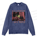 Unisex Casual Washed I Hate People Printed Long Sleeve T-shirt