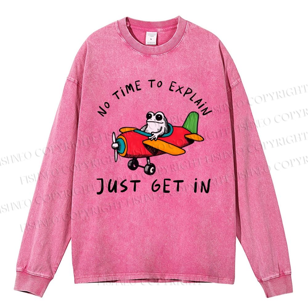 Unisex Casual Washed Frog Plane Printed Long Sleeve T-shirt