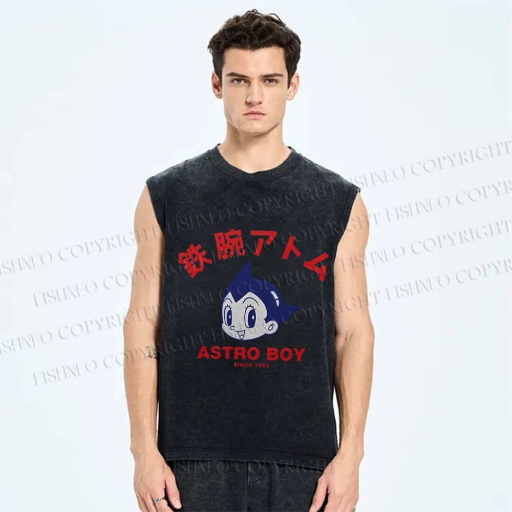 Unisex Astro Boy Printed Washed Tank Top