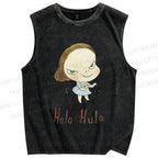 Unisex Yoshitomo Nara Printed Washed Tank Top
