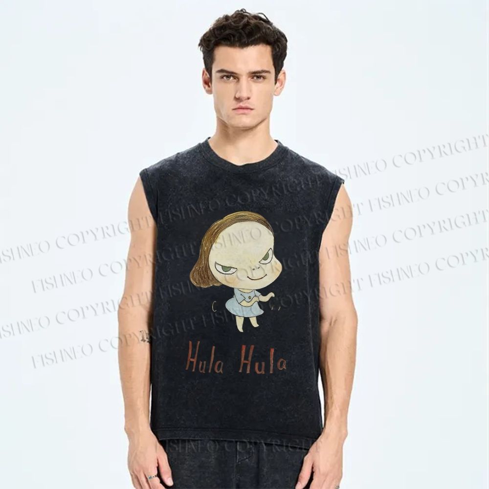 Unisex Yoshitomo Nara Printed Washed Tank Top