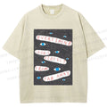 Unisex Artistic Abstract Eyes Printed Washed Tee