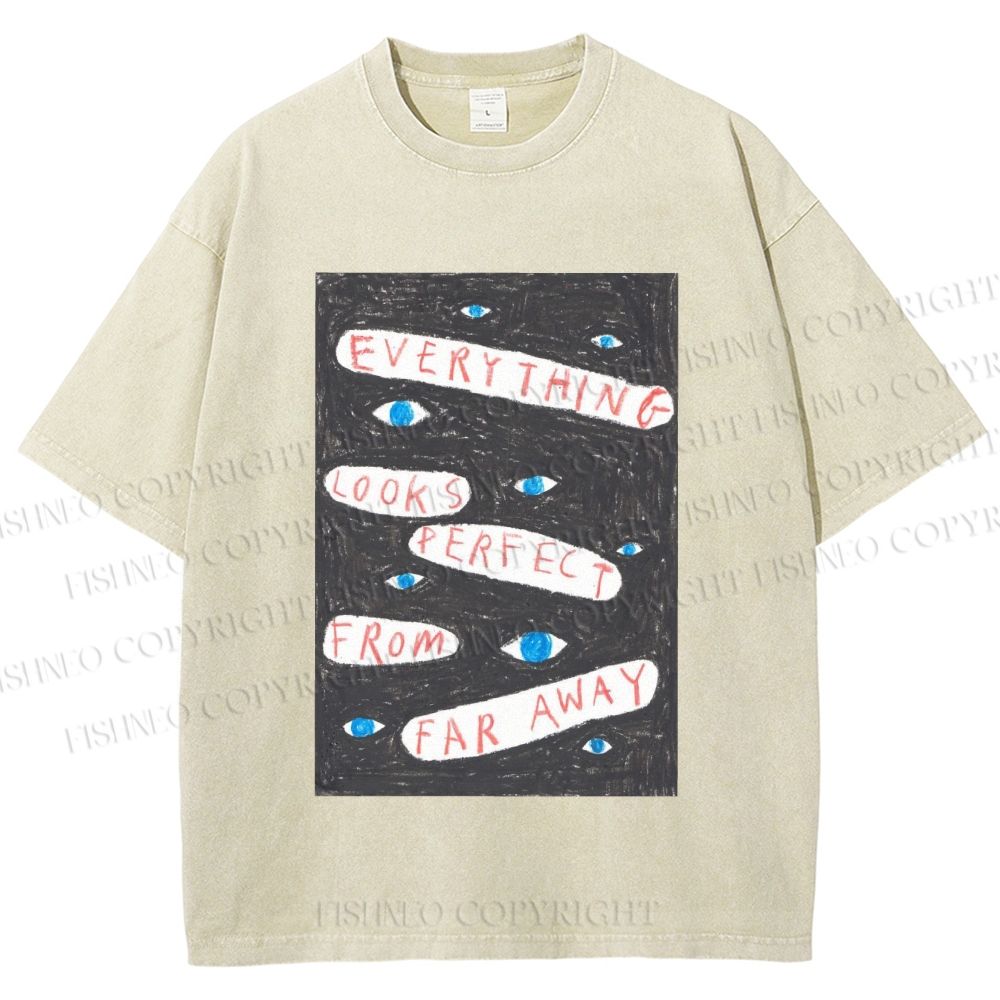 Unisex Artistic Abstract Eyes Printed Washed Tee