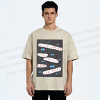 Unisex Artistic Abstract Eyes Printed Washed Tee