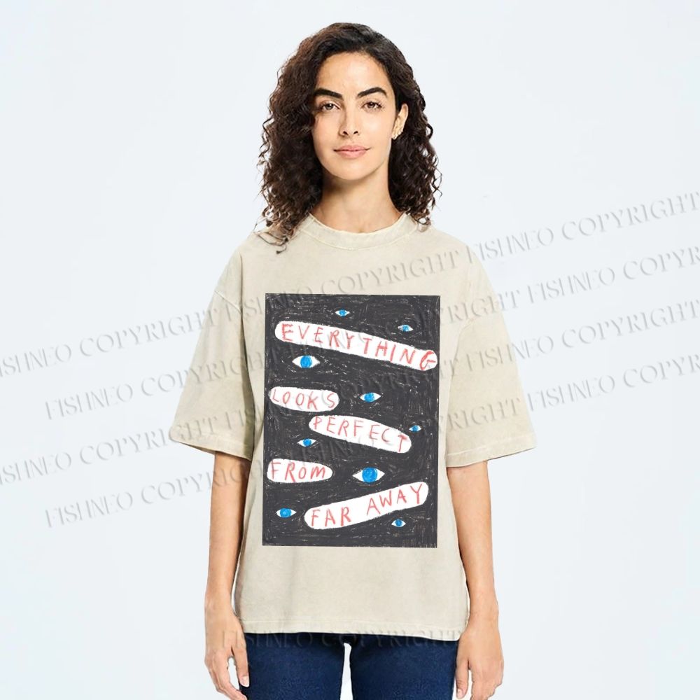 Unisex Artistic Abstract Eyes Printed Washed Tee
