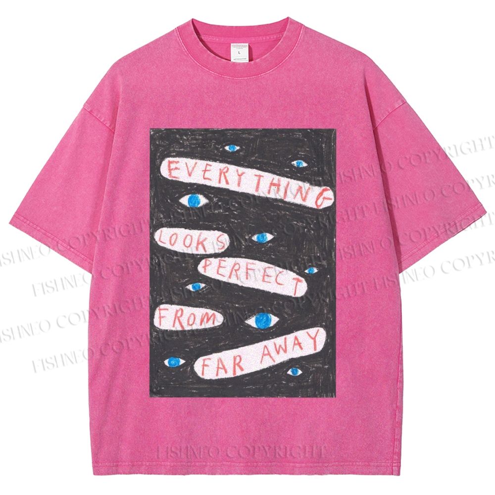 Unisex Artistic Abstract Eyes Printed Washed Tee