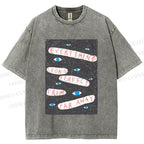 Unisex Artistic Abstract Eyes Printed Washed Tee